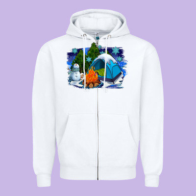 Winter Camping With Camp Fire Zipper Hoodie Designed By Adodesignshop