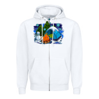 White winter camping with camp fire Zipper Hoodie - AdoDesignShop