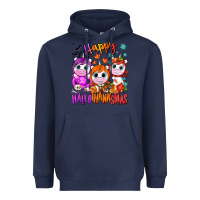 Navy Happy Hallothanksmas unicorns Heavyweight Hoodie - NancyCooperArtShop