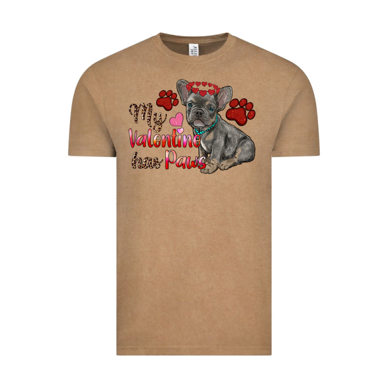 My Valentine Has Paws French Bulldog Vintage Tee by RanaPortraitStore | Teevron