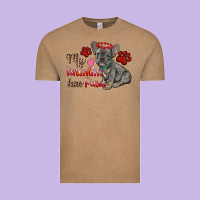 My Valentine Has Paws French Bulldog Vintage Tee Designed By Ranaportraitstore