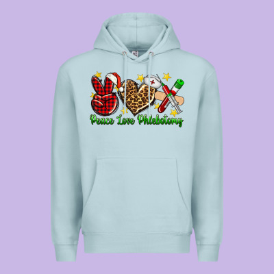 Peace Love Phlebotomy Christmas Premium Hoodie Designed By Nancycooperartshop