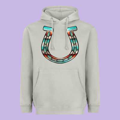 Serape Turquoise Horseshoe Heavyweight Hoodie Designed By Jasminsmagicworld