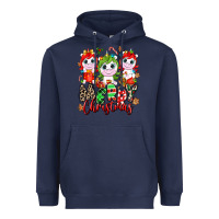 Navy Merry Christmas unicorns Heavyweight Hoodie - NancyCooperArtShop