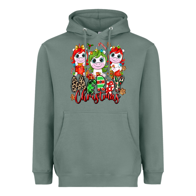 Merry Christmas Unicorns Heavyweight Hoodie by NancyCooperArtShop | Teevron