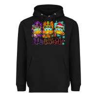 Black Happy Hallothanksmas school bus Heavyweight Hoodie - NancyCooperArtShop