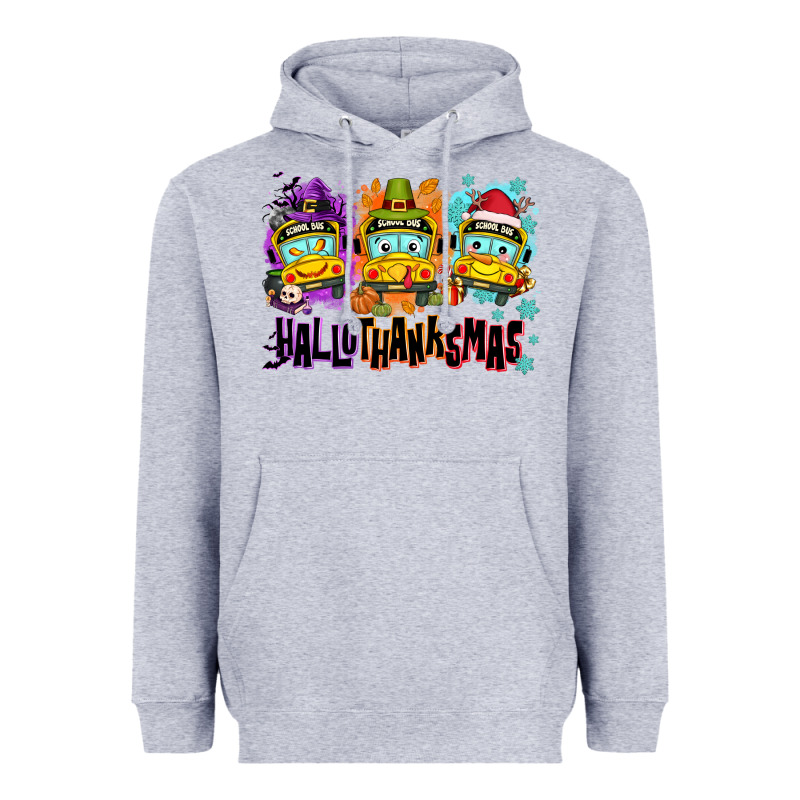 Happy Hallothanksmas School Bus Heavyweight Hoodie by NancyCooperArtShop | Teevron