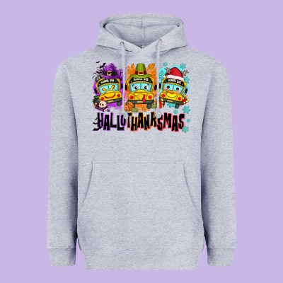 Happy Hallothanksmas School Bus Heavyweight Hoodie Designed By Nancycooperartshop