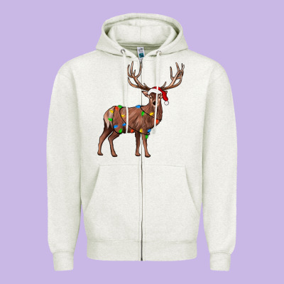 Reindeer Zipper Hoodie Designed By Jahusdesignshop