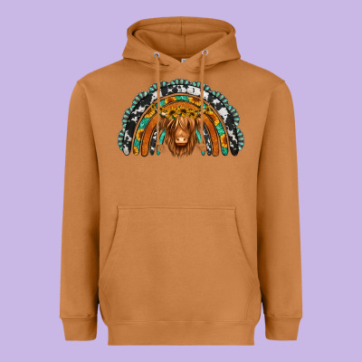 Turquoise Cowhide Sunflower Headband Highland Cow Heavyweight Hoodie Designed By Jasminsmagicworld