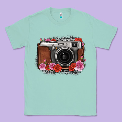 Rose Grey Leopard Vintage Camera Classic Tee Designed By Fadigitalartstudio