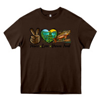 Chocolate Brown Peace Love Brown Trout Heavy Core Tee - LillyAllenDesigns