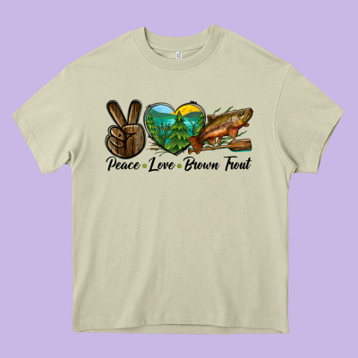 Peace Love Brown Trout Heavy Core Tee Designed By Lillyallendesigns
