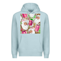 Blue Mist Pink Christmas Santa Claus and gift box Premium Hoodie - NancyCooperArtShop