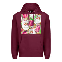 Burgundy Pink Christmas Santa Claus and gift box Premium Hoodie - NancyCooperArtShop