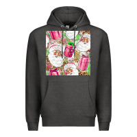 Charcoal Heather Pink Christmas Santa Claus and gift box Premium Hoodie - NancyCooperArtShop