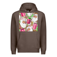 Coffee Pink Christmas Santa Claus and gift box Premium Hoodie - NancyCooperArtShop