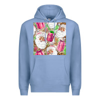 Colony Blue Pink Christmas Santa Claus and gift box Premium Hoodie - NancyCooperArtShop