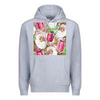 Heather Grey Pink Christmas Santa Claus and gift box Premium Hoodie - NancyCooperArtShop