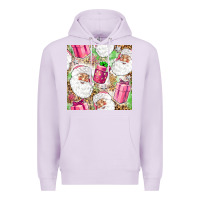 Lilac Pink Christmas Santa Claus and gift box Premium Hoodie - NancyCooperArtShop