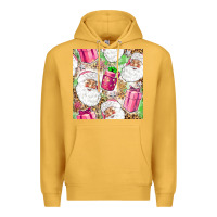 Mustard Pink Christmas Santa Claus and gift box Premium Hoodie - NancyCooperArtShop
