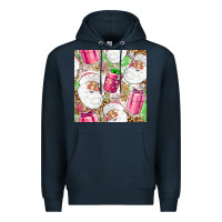 Navy Pink Christmas Santa Claus and gift box Premium Hoodie - NancyCooperArtShop