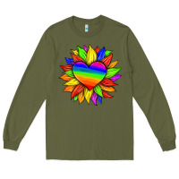 Army Green lgbtq color heart and sunflower Long Sleeve Tee - HRA Design Shop
