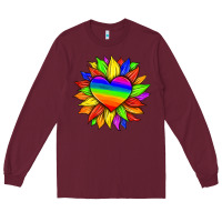 Burgundy lgbtq color heart and sunflower Long Sleeve Tee - HRA Design Shop