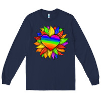 Navy lgbtq color heart and sunflower Long Sleeve Tee - HRA Design Shop