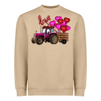 Mushroom Valentine's day pink tractor with pin heart balloons Heavyweight Sweatshirt - RanaPortraitStore