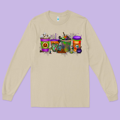 Halloween Coffee Drink Long Sleeve Tee Designed By Racoondesign