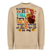 Why Yall Trying To Test The Jesus In Me Heavyweight Sweatshirt | Teevron
