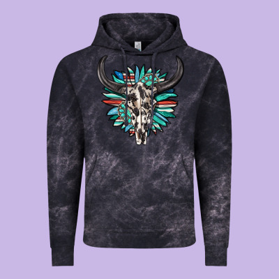 Western Bull Skull With Sunflower And Gemstone Vintage Hoodie Designed By Texasbilliewilder