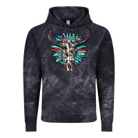 Cloud Black western bull skull with sunflower and gemstone Vintage Hoodie - texasbilliewilder