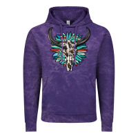 Cloud Purple western bull skull with sunflower and gemstone Vintage Hoodie - texasbilliewilder
