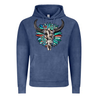 Vintage Denim western bull skull with sunflower and gemstone Vintage Hoodie - texasbilliewilder