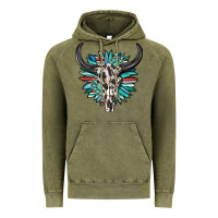 Vintage Olive western bull skull with sunflower and gemstone Vintage Hoodie - texasbilliewilder
