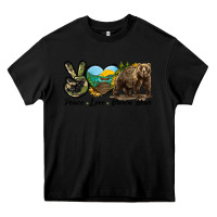 Black Peace Love Brown Bear Heavy Core Tee - LillyAllenDesigns