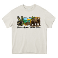 Cream Peace Love Brown Bear Heavy Core Tee - LillyAllenDesigns