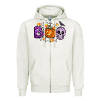 Oatmeal Heather Boo halloween Zipper Hoodie - Artiststas