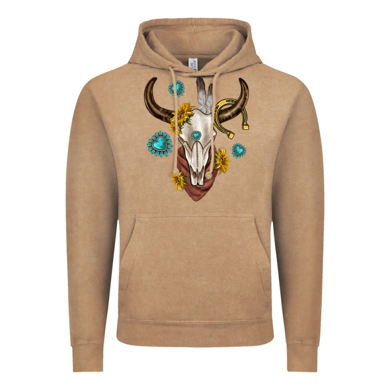 Western Cow Skull Vintage Hoodie by texasbilliewilder | Teevron