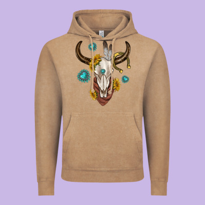 Western Cow Skull Vintage Hoodie Designed By Texasbilliewilder