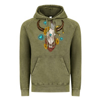 Vintage Olive western cow skull Vintage Hoodie - texasbilliewilder