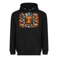Black american flag sunflowers highland cow turquoise background Heavyweight Hoodie - Jasminsmagicworld