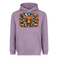 Lavender american flag sunflowers highland cow turquoise background Heavyweight Hoodie - Jasminsmagicworld