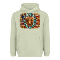 Matcha american flag sunflowers highland cow turquoise background Heavyweight Hoodie - Jasminsmagicworld