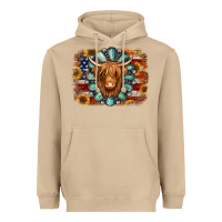 Mushroom american flag sunflowers highland cow turquoise background Heavyweight Hoodie - Jasminsmagicworld