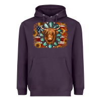 Plum american flag sunflowers highland cow turquoise background Heavyweight Hoodie - Jasminsmagicworld
