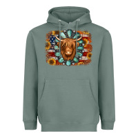 Sage american flag sunflowers highland cow turquoise background Heavyweight Hoodie - Jasminsmagicworld
