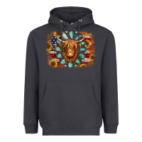 Smoke american flag sunflowers highland cow turquoise background Heavyweight Hoodie - Jasminsmagicworld